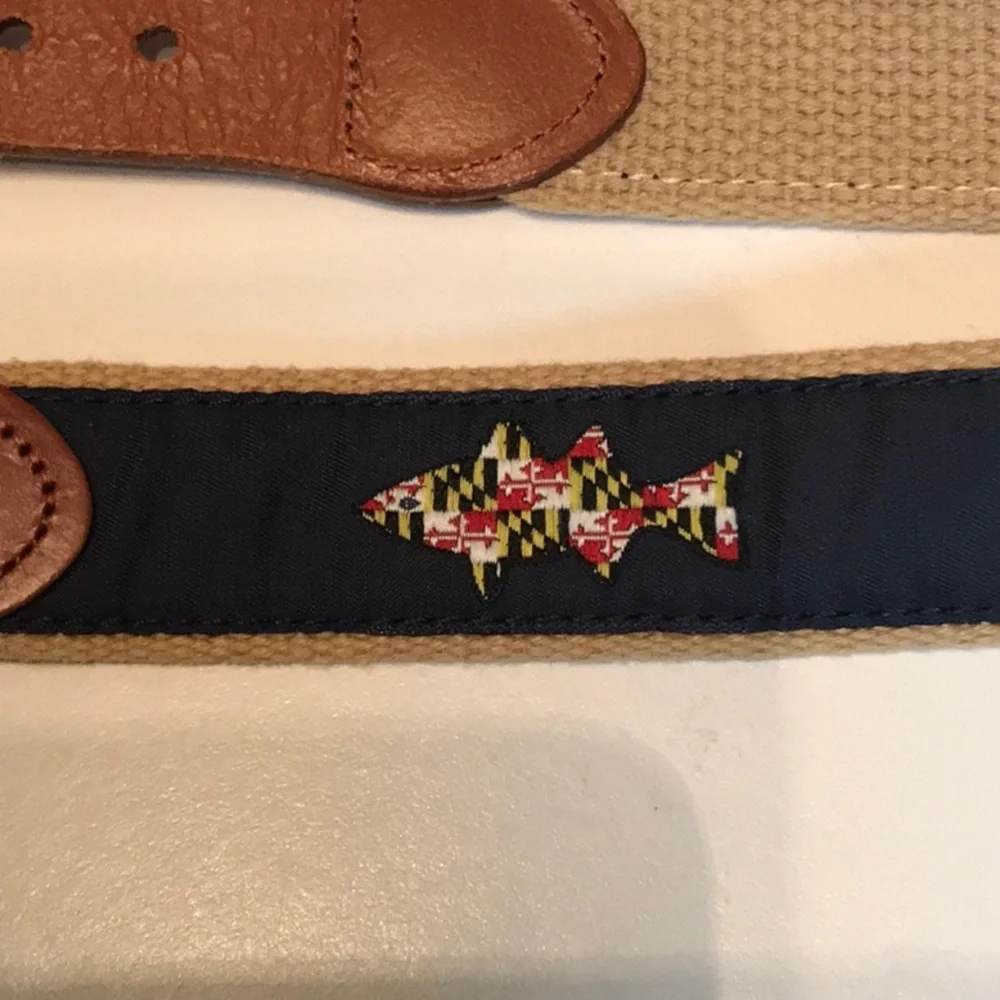 Like new kids Leather Man Ltd. belt - navy w fish - size:26